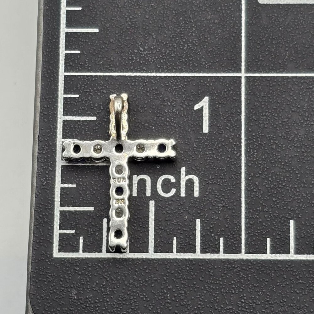 Sterling Silver Blue Crystal Cross Pendant Religious Signed Sun BR - Picture 6 of 12